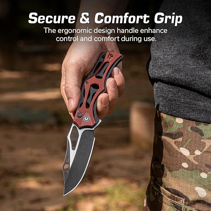 CIVIVI Pocket Knife for Men, Biophase Flipper Tactical Folding Knife, 3.48" Nitro-V Blade Aluminum with G-10 Handle, Lightweight Skeletonized EDC Knife for Camping Hunting, C23083C-1 (Burgundy)