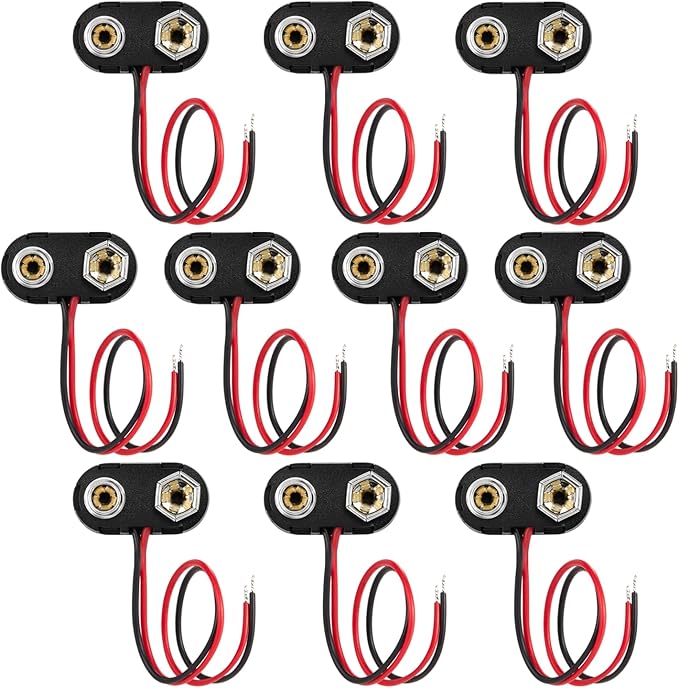 CHANZON UL Wire 9v Battery Clip Connector Holder T-Type with Hard Plastic Shell and Lead Wire Pack of 10pcs kit for Arduino LED Strip