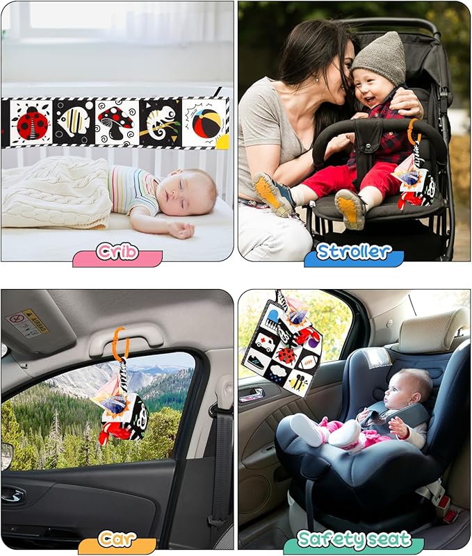3 PCS Black and White High Contrast Baby Toys for Newborn, Montessori Toy Sensory Infant Tummy Time Toy Baby Essentials 0-6-12 Months Gifts