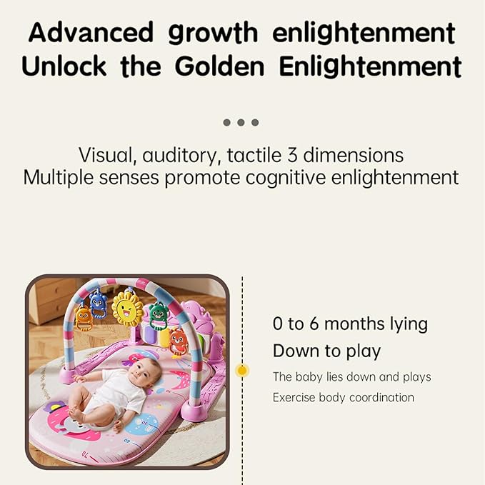Alive Lovely Baby Gyms Play Mats, Musical Activity Center Baby Piano Gym Mat, Music and Lights Tummy Time Padded Mat for Newborn Newborn 0 to 3 6 9 12 Months
