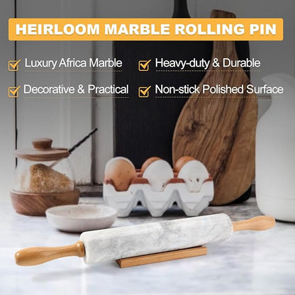 Koville African Natural Marble Rolling Pin, Non-Stick Polished Dough Roller
