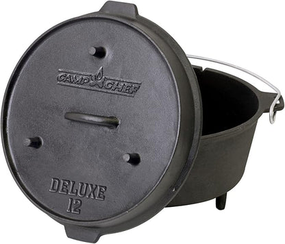 Camp Chef DO-12 Pre Seasoned Cast Iron Dutch Oven, Black