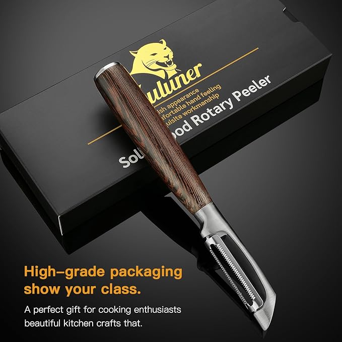 Serrated Blade Premium I Type 304 Stainless Steel Multifunctional Kitchen Peeler Real Wood Handle Ultra Sharp Blade Vegetable Potato Apple(Wenge)