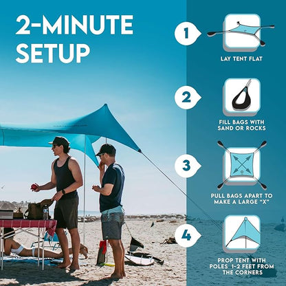 Neso Gigante - Portable Beach Tent - Ideal to Enjoy with Family and Friends - UPF 50+, Water-Resistant, and Lightweight - Teal, 11' x 11'