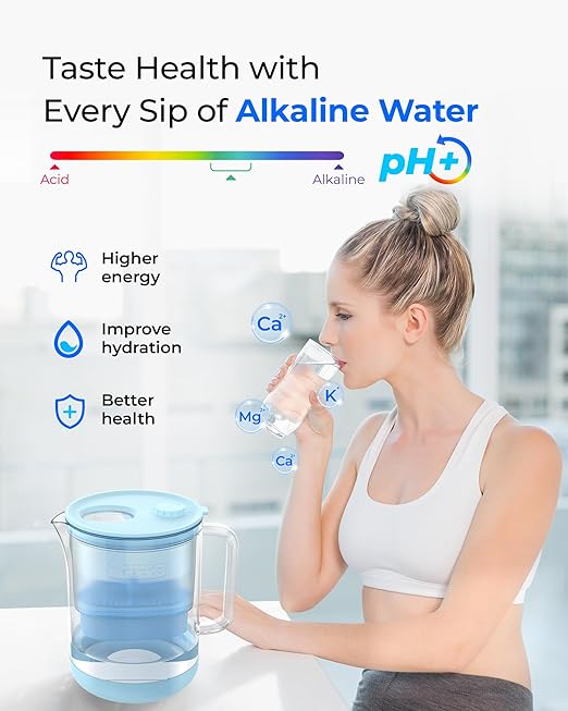 Waterdrop PT-72B-A Glass Alkaline Water Filter Pitcher, Eco-Friendly, Enhances