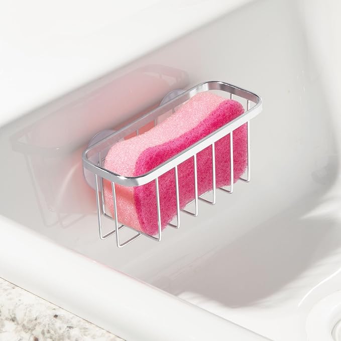 iDesign Stainless Steel Suction Sponge Holder, Kitchen Sink Sponge Caddy
