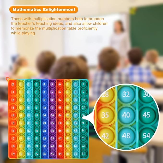 Large P0pp with Numbers, Rainbow Square Dimples Fidgett Ttoy 100 Bubble Math Toy Learning Tool for Teachers to Make Various Math Operations Poppers for Kids (1-100 Numbers)