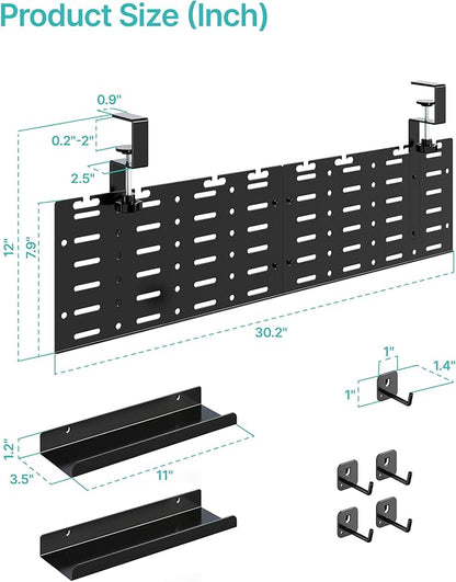 Under Desk Cable Management Tray, 30.2" Vertical Metal Pegboard Organizer