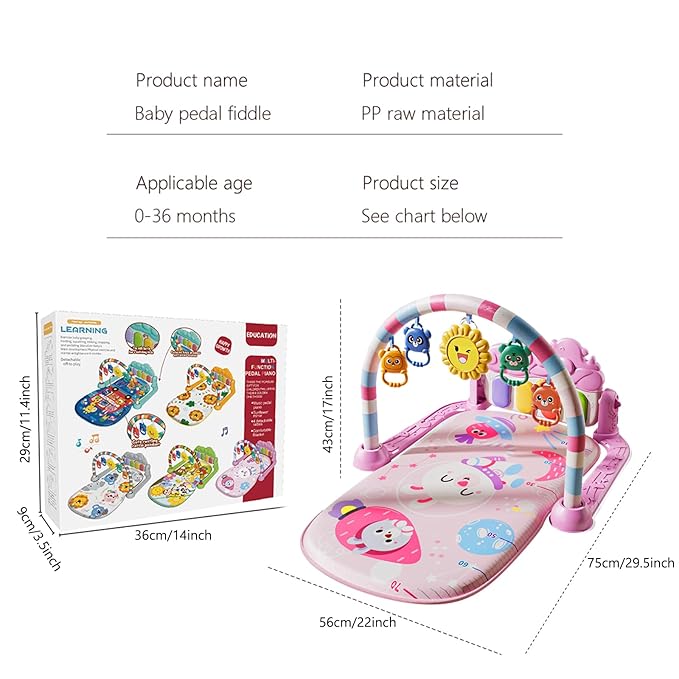 Alive Lovely Baby Gyms Play Mats, Musical Activity Center Baby Piano Gym Mat, Music and Lights Tummy Time Padded Mat for Newborn Newborn 0 to 3 6 9 12 Months