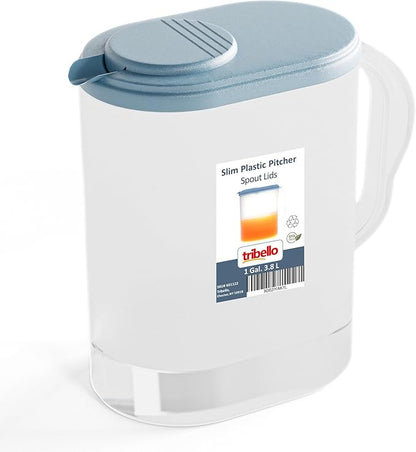 Tribello Pitcher with Lid 1 Gallon, Slim Clear Plastic Water Pitcher with