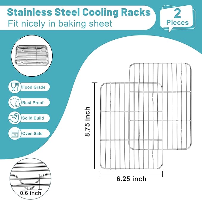 TeamFar Cooling Rack, 8.75” x 6.25” Stainless Steel Wire Baking Rack