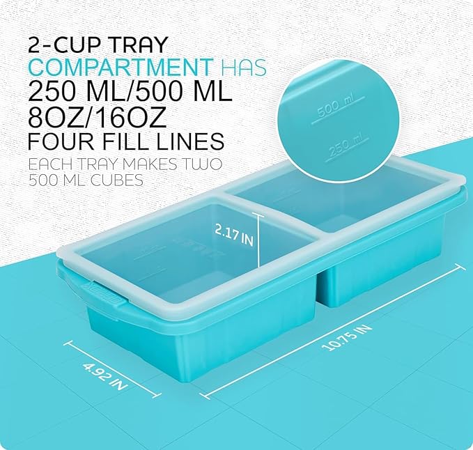 Silicone Freezer Tray With Lid-Soup Freezer Container molds-Large Ice Cube Tray