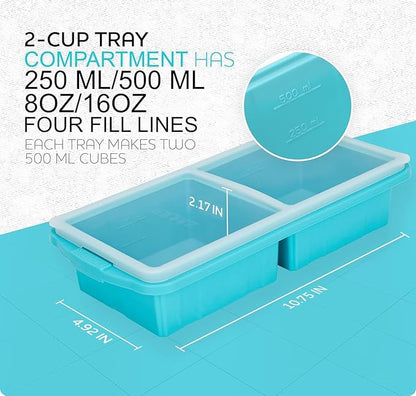 Silicone Freezer Tray With Lid-Soup Freezer Container molds-Large Ice Cube Tray