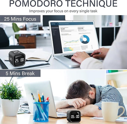 Rotating Pomodoro Timer 5, 10 50 Minutes Preset, Desk Productivity Flip Timer