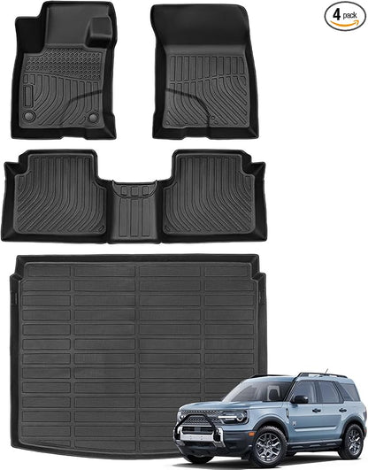 All Weather Floor Mats Cargo Liner for Ford Bronco Sport 2026 2025-2021,TPE Full Set Carpets Trunk Mat for Base Big Bend Badlands Accessories (ONLY for Sport),4pcs