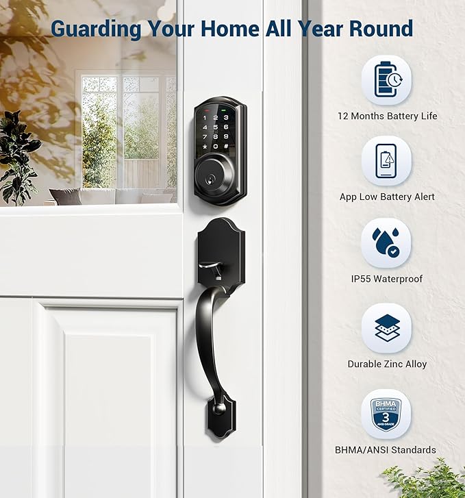 Veise VE06-H Smart Front Door Lock Set, App Control, Keyless Entry Deadbolt
