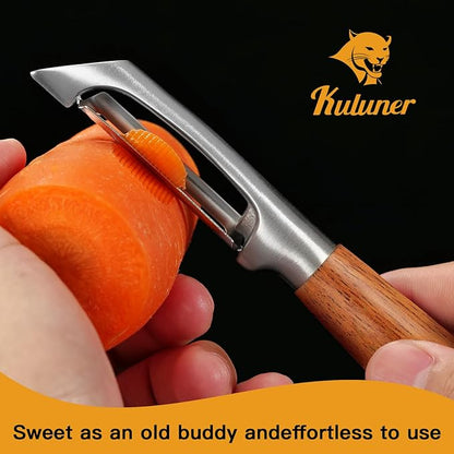 Premium I Type 304 Stainless Steel Multifunctional Kitchen Peeler Real Wood Handle Ultra Sharp Blade Vegetable Potato Apple(Boluoge)