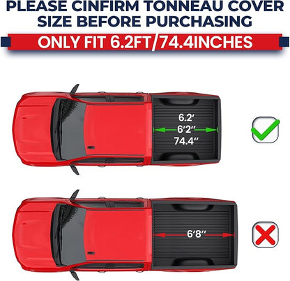MOSTPLUS Quad Fold Soft Truck Bed Tonneau Cover Compatible with 2015-2024 2025 Chevrolet Colorado/GMC Canyon 6’2‘’ FT Bed 74 inch Fleetside On Top