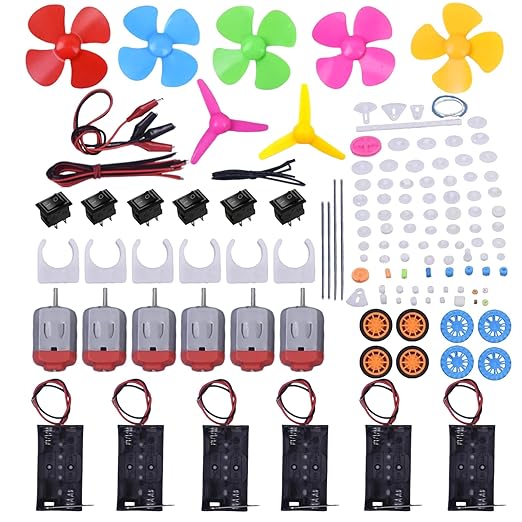 Electric DC Motor Kit, 6 Set 131 PCS Small Motors Kit, with 85 Plastic Gears Kit, Shaft Propeller, Plastic Wheels, 2 x AA Battery Holder, STEM Engineering Set for DIY Science Projects