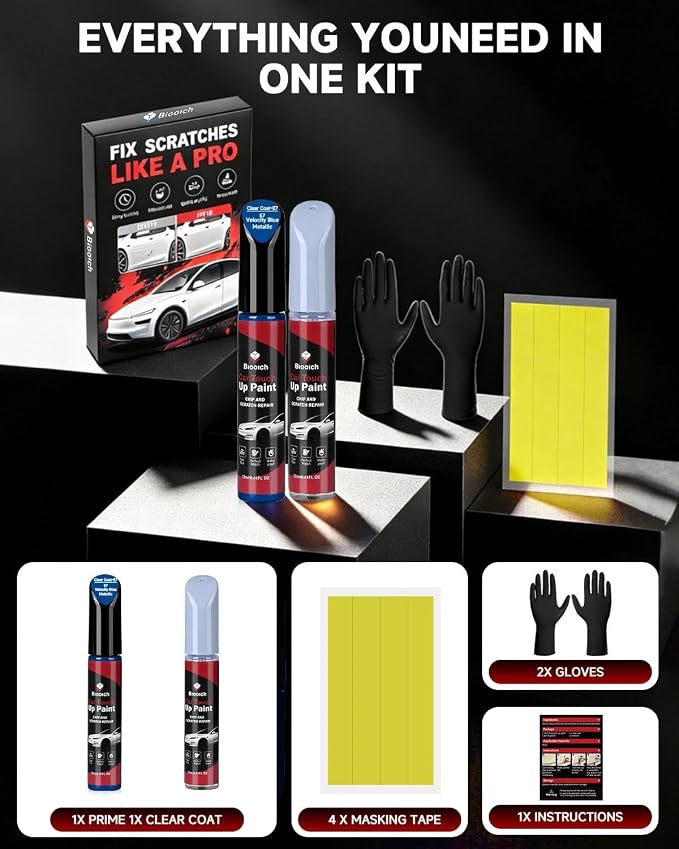 Velocity Blue Metallic E7 for Ford Touch Up Paint Kit[2K Clear Coat Included],Exact Color Match Touch Up Paint for Chip and Scratch Repair
