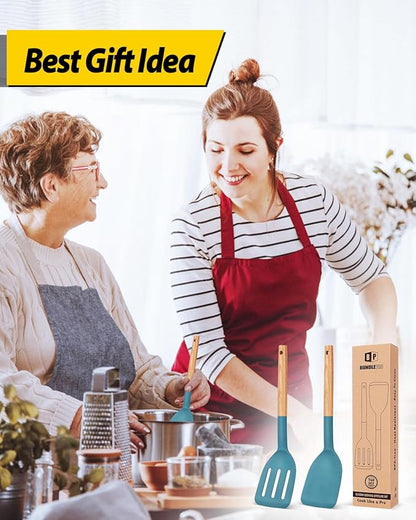 Pack of 2 Silicone Cooking Spatula, Heat Resistant Solid Turner, Non Stick