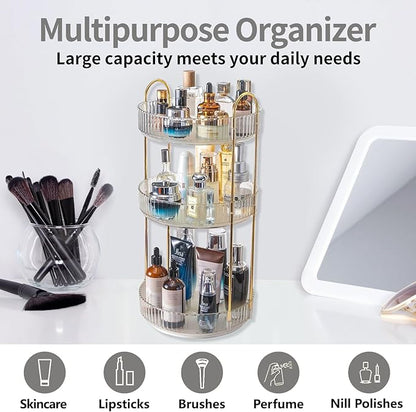 Asayuee 360 Rotating Makeup Organizer, 3 Tier Large Capacity Make Up Organizers