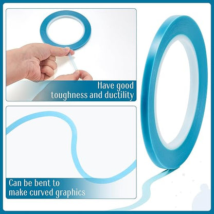 Nezyo 6 Pcs Vinyl Pinstripe Tapes Masking Painter Tapes High Temperature Low Tack Automotive Car Paint for Easy Removal Trim Thin Finishing Masking(Blue,1/16, 1/8,1/5,1/4,1/2, 3/4 Inch)