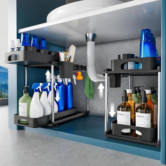 VERIFOST 2 Pack Under Sink Organizer, 2 Tier Under Sink Organizers and Storage