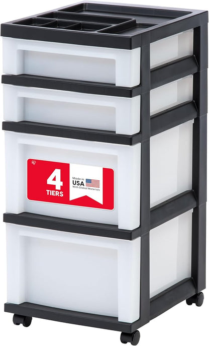 IRIS USA Plastic Drawer Storage Organizer Rolling Cart,