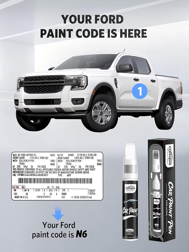Black Ebony(UA/UD/M6373/M6877) for Ford Touch Up Paint Pen, 2 in 1 Car Scratch Remover with Pen Tip and Brush, Precise Color Match for Car Paint Scratch Repair, Quickly and Easily Fix Chips and Nicks