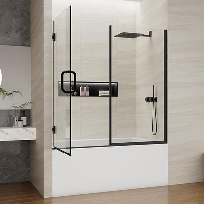Pivot Swing Bathtub Door, Adjustable Width 60" W x 59" H Semi-Frameless Shower
