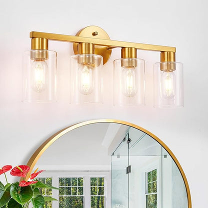 4 Light Gold Bathroom Vanity Light, Brushed Brass Bathroom Light Fixtures