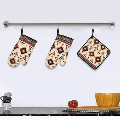 Southwestern Aztec Oven Mitts and Pot Holders Set of 3, Heat Resistant Non-Slip