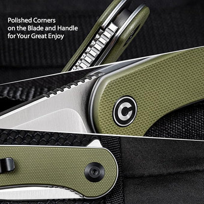 CIVIVI Knives Elementum Folding Pocket Knife 2.96" D2 Satin Blade,G-10 Handles C907E (Green)