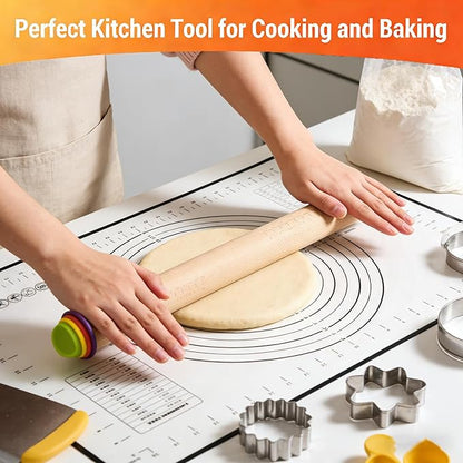 Rolling Pin With Thickness Rings, Adjustable Wooden Rolling Pin Set, 17 inch