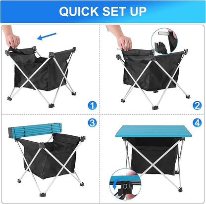 Grope Portable Camping Table Ultralight Aluminum Camp Table with Storage Bag,Beach Table for Sand with Carrying Bag,Prefect for Outdoor,Picnic,BBQ,Cooking,Festival (Blue with Storage Bag-S)