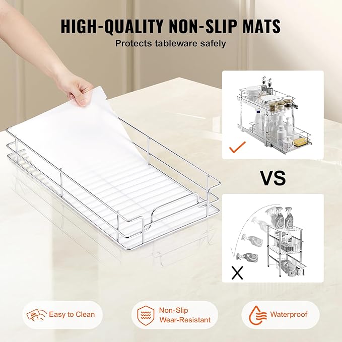 VEVOR Pull Out Cabinet Organizer, Chrome-Plated Steel Roll Out Drawers