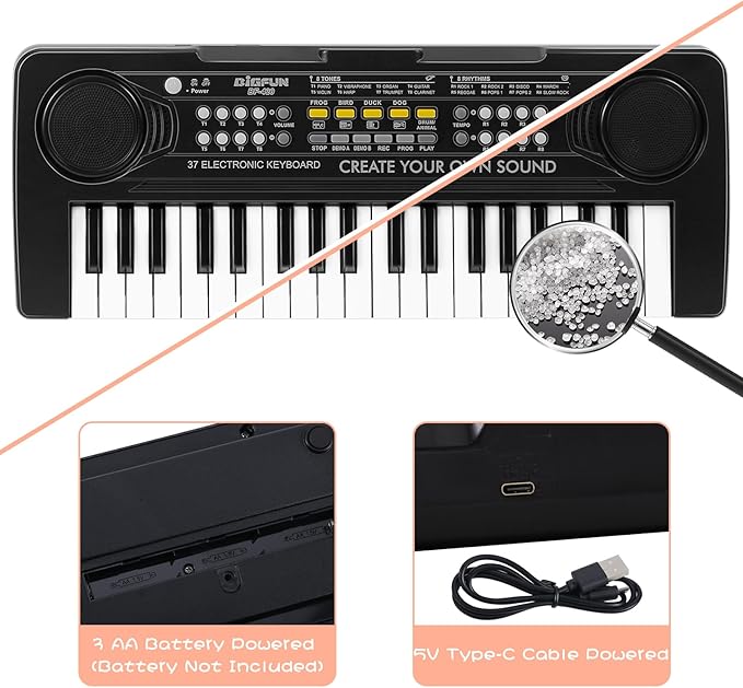 Raimy 37 Keys Piano Keyboard for Kids, Portable Keyboard Piano Early Learning Educational Electronic Musical Instrument Toys Gifts for 3 4 5 6 7 8 9 Year Old Boys and Girls (Black)