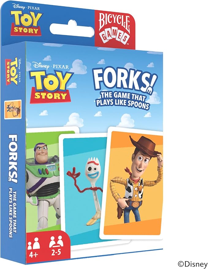 Bicycle Disney and Pixar Forks, Kids Card Game That Plays Like Spoons, Featuring Toy Story Characters Woody, Forky, Jessie & Alien, Ages 4+, 2-5 Players