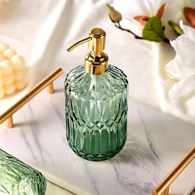 COHOSEGE 17 Oz Green Glass Kitchen Soap Dispenser