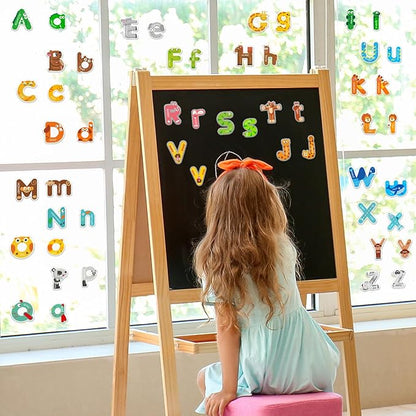 Whaline 2 Sheets Alphabet Letters Thick Gel Clings Cute Animals 26 Uppercase & Lowercase Window Gel Decals for Educational Spelling Learning Home Classroom Nursery Decor