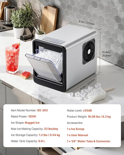 VEVOR Countertop Ice Maker, 33 lbs per Day, Self-Cleaning Portable Machine