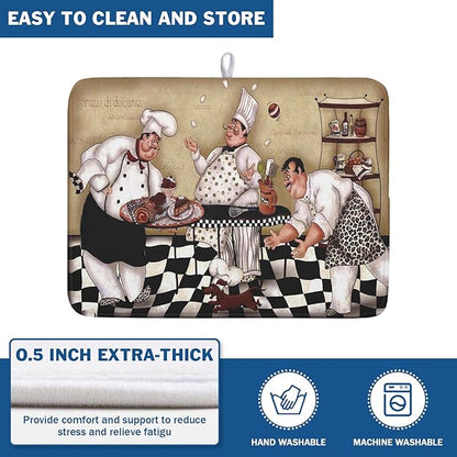 Fat Chef Dish Drying Mat For Kitchen Counter 18x24 Inch Microfiber Absorbent