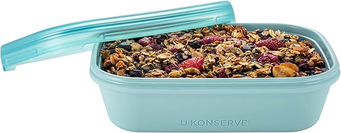 U Konserve Platinum Silicone Food Storage Bento Box Dual Seal Rectangle Container - Leak Proof, Shatter Proof, Dishwasher Safe, Plastic Free - 24oz (Seafoam)