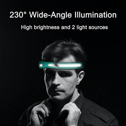 EGUKU Headlamp Rechargeable, Rechargeable LED Headlamps 1200Lumens 2 COB 230°Wide Beam Headlight with Motion Sensor Bright 5 Modes Lightweight Waterproof Head Lamp for Outdoor Running, Camping Hiking