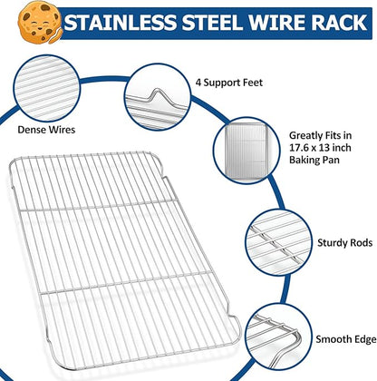 TeamFar Baking Sheet with Rack Set, Stainless Steel Baking Pan Cookie Sheet