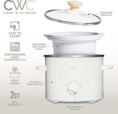 COOK WITH COLOR 2QT Mini Electric Round Slow Cooker