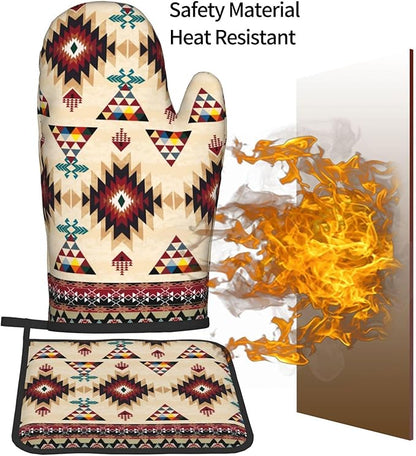 Southwestern Aztec Oven Mitts and Pot Holders Set of 3, Heat Resistant Non-Slip