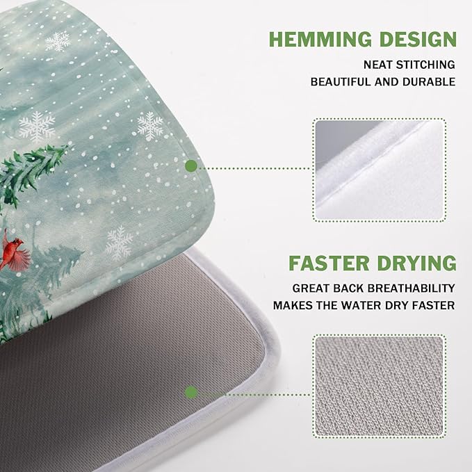 Welcome Winter Pines Tree Dish Drying Mat, Winter Snowflake Dish Drying Mat