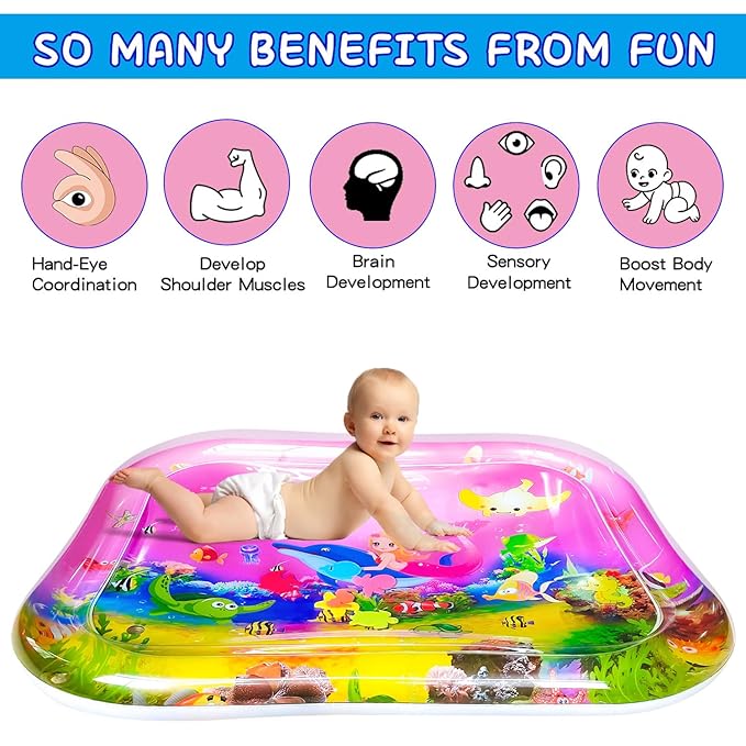 ZHUYNXIR Extra Big Infant Toys, Tummy time Toys, Baby Pink Water Play mat, Fun Early Development Activity Play Center for Newborn,Mermaid Pink 39.5x31.5 in.